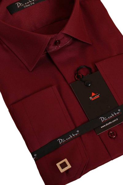 Dicotto Ανδρικό πουκάμισο Claret Red Slim Fit Micro Fabric - Μανικετόκουμπα, Slim Fit - 201-13