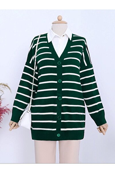 HİJABAYA Ζακέτα με ριγέ κουμπιά με λαιμόκοψη σε V λαιμόκοψη