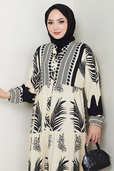 Bestenur Φόρεμα Dilar Half Button Woven Viscose 1484 - Μαύρο