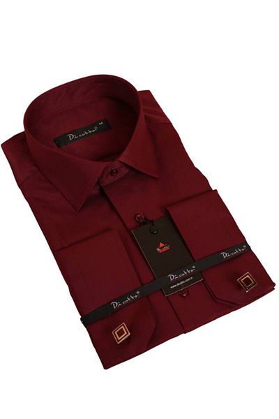 Dicotto Ανδρικό πουκάμισο - Claret Red, Relaxed Fit, Micro ύφασμα, μανικετόκουμπα, κανονική εφαρμογή - 190-13