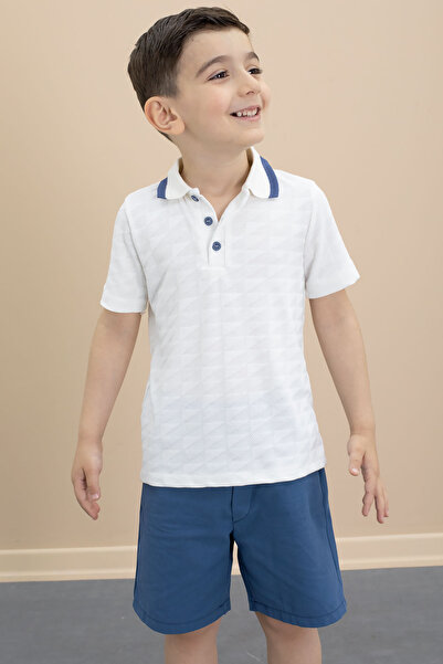 Cansın Mini Indigo Polo Collar Buttoned T-Shirt Boy's Shorts Set of 2 21107