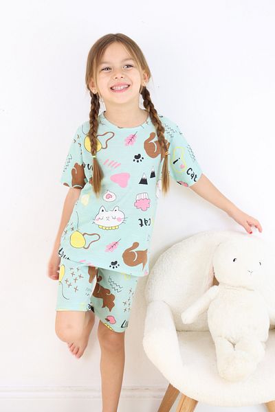 Harika KIDS Girl's Pajama Set with Shorts - Cotton Combed Fabric