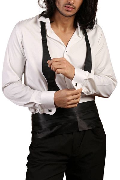 Dicotto Κρεμ Εξαιρετικά μακρυμάνικο 8 Drop Groom's Ancestor γιακά με μανικετόκουμπα Slim Fit Σμόκιν πουκάμισο - 014
