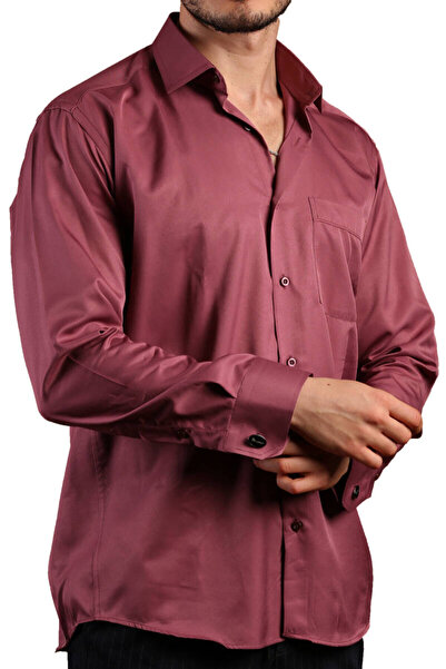 Dicotto Plum Relaxed Cut Micro Fabric Regular Fit Men's Shirt with Cufflinks - 190-23