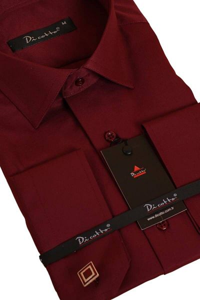 Dicotto Ανδρικό πουκάμισο - Claret Red, Relaxed Fit, Micro ύφασμα, μανικετόκουμπα, κανονική εφαρμογή - 190-13
