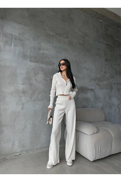 NZL TEKSTİL Dgn's Zippered 2-Piece Cardigan-Pants Suit