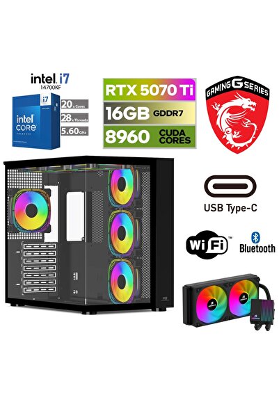 MSI GAMİNG DDR5-RTX 5070Tİ16GB-İNTEL İ7 14700KF-64GB DDR5 RAM-1 TB M.2 SSD-WİNDOWS 11 PRO-SIVI SOGUTMALI