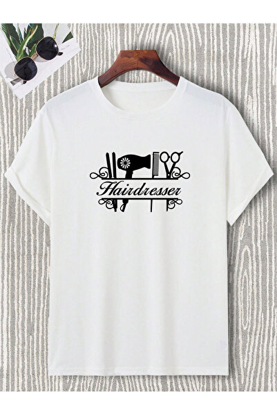 donamod Unisex Oversize Κομμωτήριο Στεγνωτήριο Χτένι Ψαλίδι Μπλουζάκι