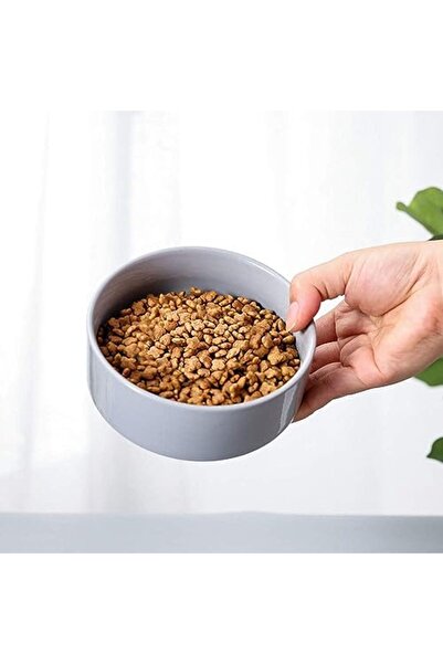 PETSARY Ceramic Dog Cat Food Bowl with Bamboo Wood Stand - Modern Round Heavy Duty Food and Water Bo