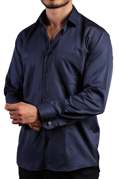Dicotto Темно-синя чоловіча сорочка вільного крою з мікротканини на ґудзиках - 190-12