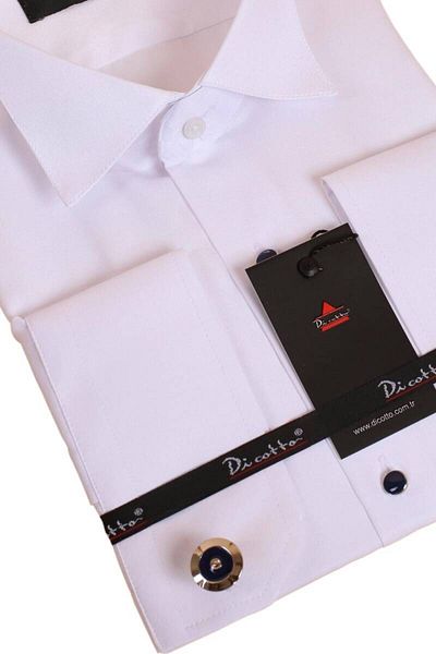 Dicotto Stone Buttoned Groom Suit Slim Fit Tuxedo Shirt White Navy Blue, Ankle Collar - 008