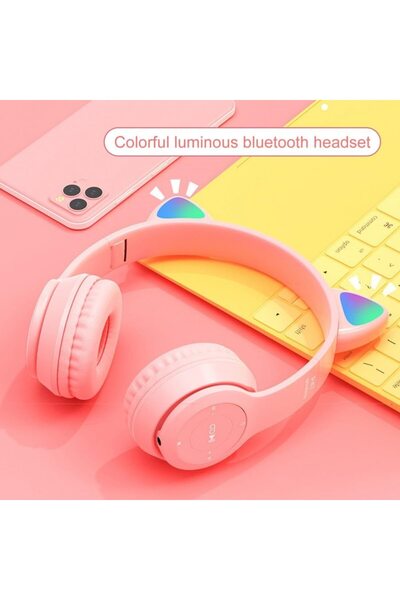 MACVI Macvi® P47 wireless stereo headphones, cat ears, Bluetooth 5.0, FM, noise reduction, foldable, pink