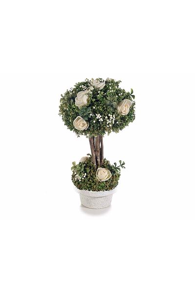 Decorer Aranjament Cu Trandafiri Artificiali Model Bonsai In Ghiveci Alb Verde Ã˜ 11 Cm X 19 H