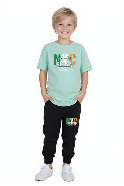 FYK KİDS Boy's Seasonal Nyc Broklyn Printed Bottom Suit