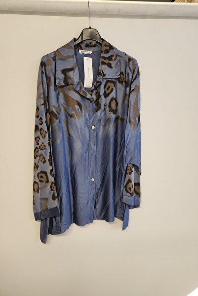 della moor Cămașă din satin cu mâneci joase cu model leopard italian pentru femei