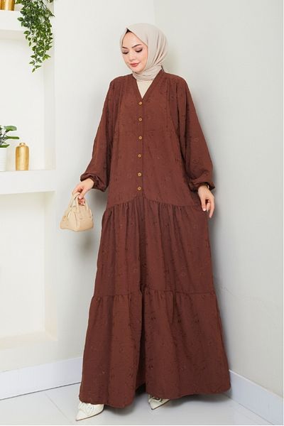 Bestenur Φόρεμα Cense Half Button 1496 - Bitter Brown