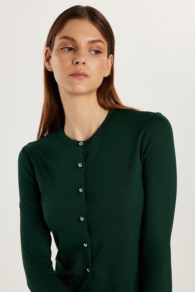 Tudors Women's Standard Fit Regular Cut Crew Neck Green Cardigan