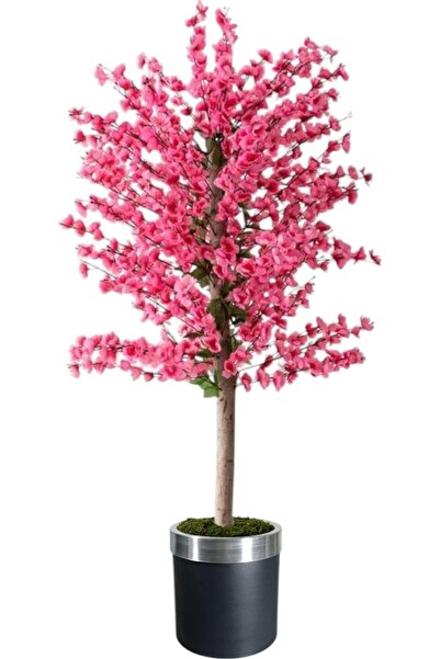 florayapaycicekcom pembe bahar dalı kiraz çiçegi sakura 81 dal dogal gövdeli siyah gümüş saksı