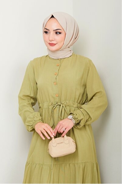 Bestenur Φόρεμα Yasen με μισό κουμπί από υφαντό βισκόζη 1508 - Μέντα