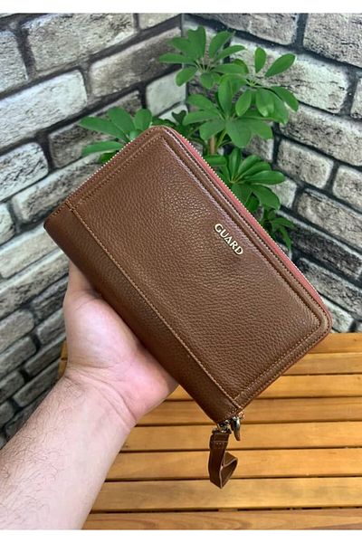 GUARD Double Zippered Tan Leather Handbag - Grd2403Xw22405