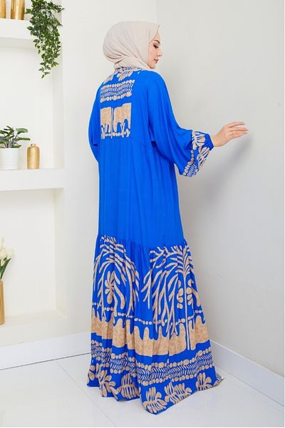 Bestenur Φόρεμα Alyes Half Button Viscose 1503 - Saks Blue