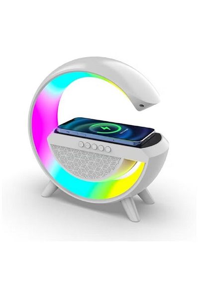 rexa Digital Clock Wireless Charger Colorful Lamp And Bluetooth Speaker For Home Bedroom White