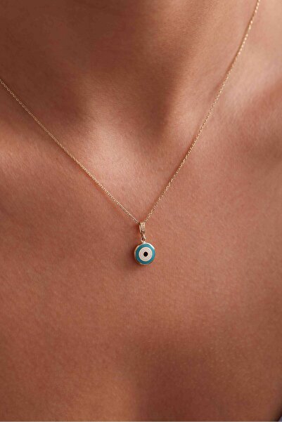 Gianfranco 14 Ayar Altın Lacivert Mavi Mineli Çift Taraflı Nazar Boncuğu Göz Kolye Ucu