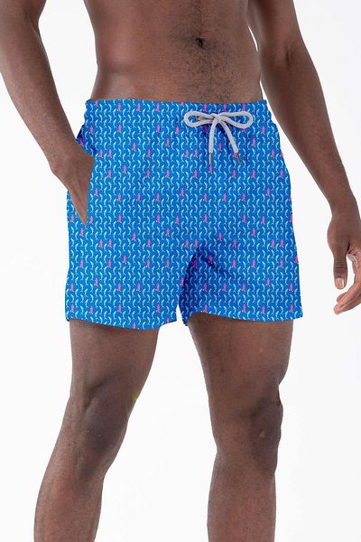 Miami Beach Ανδρικό σορτς παραλίας μαγιό - Water Repellent, Digital Printed, Saks Blue - D024