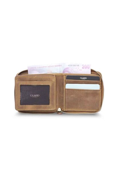GUARD Antique Tan Zippered Horizontal Mini Leather Wallet - Grd2403xw22459