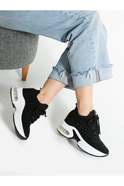 ALEMDAR AYAKKABI PULSE Чорні кросівки з трикотажу з деталями з каменю для жінок