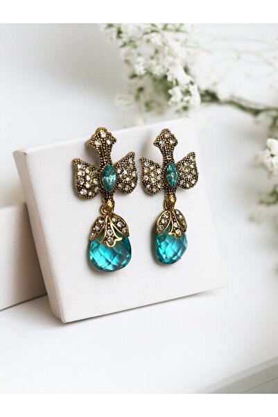 FAYRA ACCESSORIES Kedi Gözü Kristal Taş Sallantılı Kırlangıç Figürü Küpe