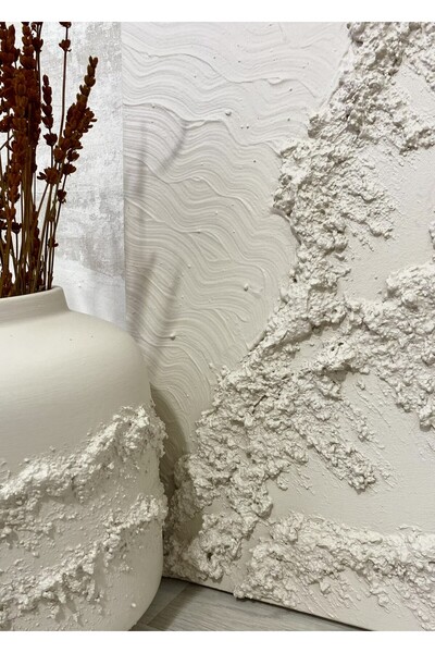 MAİNTHEAHOME Dokulu Alçı Tablo – Sonsuz Kıyı El Yapımı 3D Dekoratif Duvar Tablosu