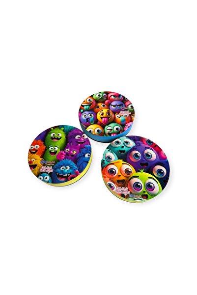 Polin Emoji Desenli Yuvarlak Mıknatıslı Beyaz Tahta Silgisi 3 Adet