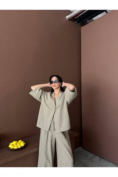 AlisaSu Alexandria Linen Single Button Detail Set