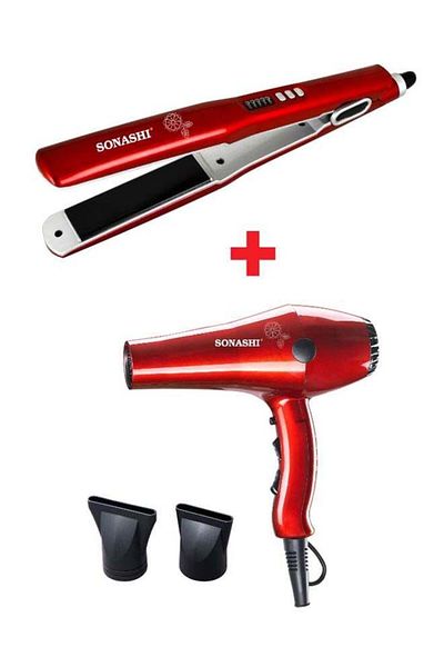 sonashi Powerful 2000W Professional Hair Dryer With Ceramic Hair Straightener SHD-3032 + SHS-2042 Bu
