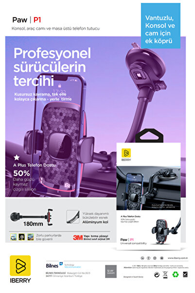 İBERRY PAW P1 VANTUZLU ARAÇ İÇİ TELEFON TUTUCU