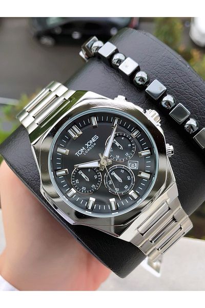 Tom Jones Steel Men's Wristwatch 3 Atm Waterproof 2Years Warranty with Invoice Bracelet Gift Tmj68425Kl