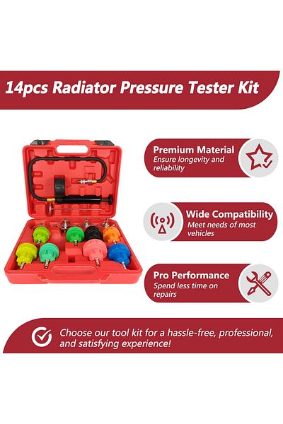 DEFAONS Radiator Pressure Tester Kit, 14PCS, 0-35 PSI, Universal Compatibility, Color-Coded Caps - 4882