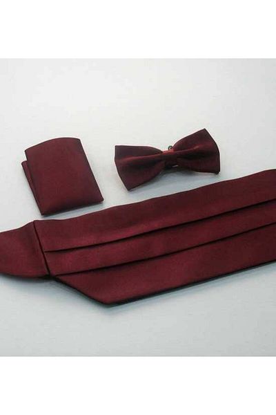 Gaffy Set de costum din satin cu papion, rochie de mire, culoare uni, bordeaux - Kp-13