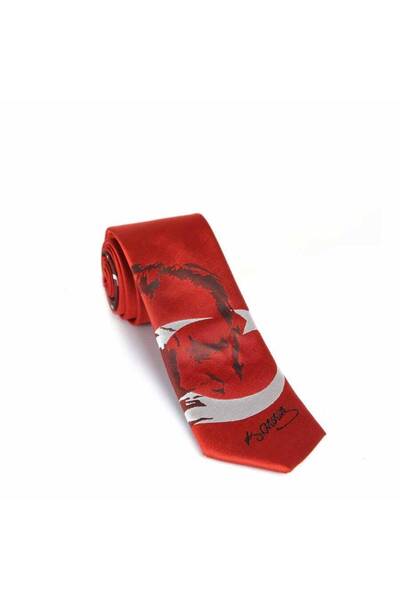 Gaffy ربطة عنق حمراء منسوجة بنقشة نجمة الهلال وأتاتورك - AK-06