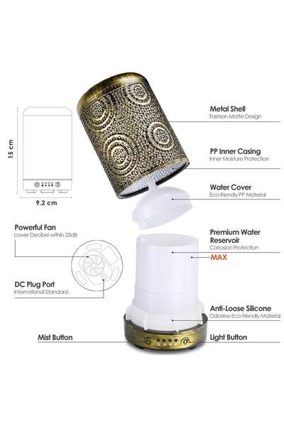 MACVI Macvi® Metal Aromatherapy Diffuser, Vintage Design, 100 ml, Light Bronze