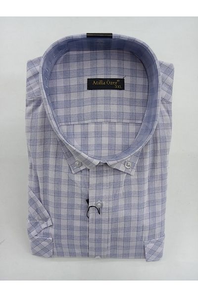 ATİLLA ÖZER Plus Size Shirt Double Pocket Pockets Flap Button Short Sleeve Cotton