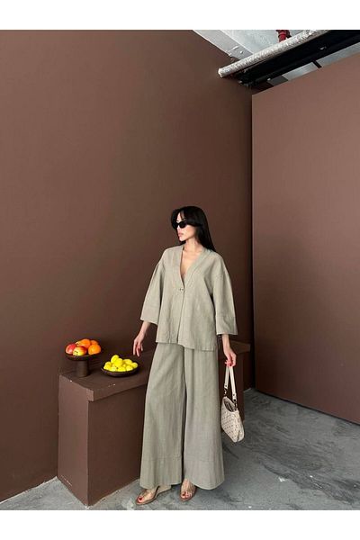 AlisaSu Alexandria Linen Single Button Detail Set