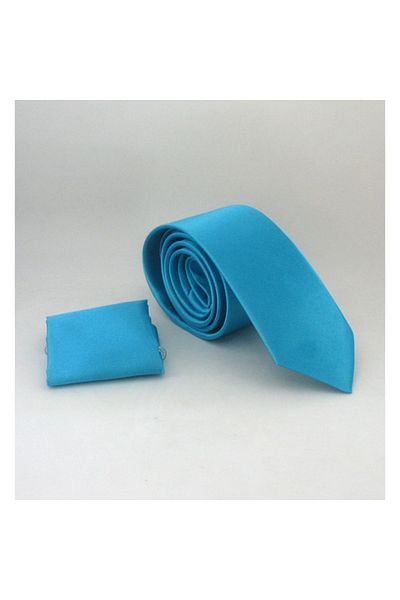 Gaffy Turquoise Slim Fit Solid Color Satin Tie with Handkerchief - Ss-15