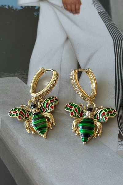 Trendy Butik أقراط فولاذية باللون الأخضر
