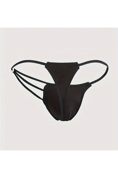 ÇAĞLAR BUTİK Men's Black Metallic Thong Underwear