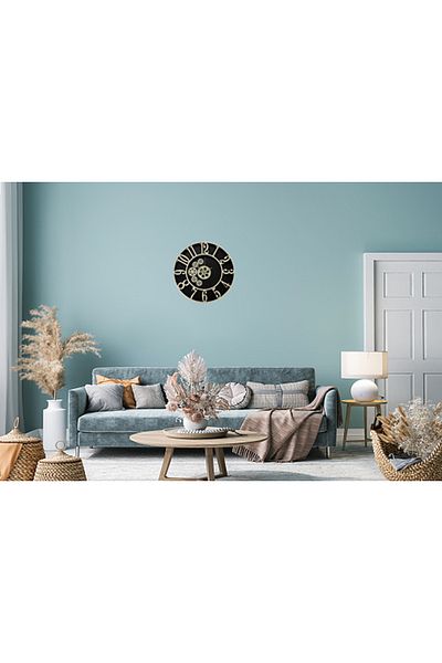 Loop Kördüğüm Galaxy Wall Clock with Turning Wheel Black Case Cream Numbers 34cm
