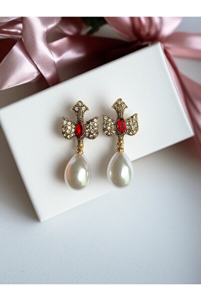 FAYRA ACCESSORIES Su Damlası İnci Sallantılı Kırlangıç Figürü Küpe