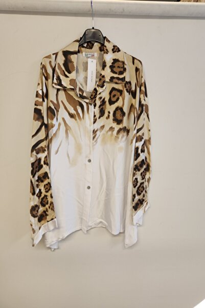 della moor Cămașă din satin cu mâneci joase cu model leopard italian pentru femei