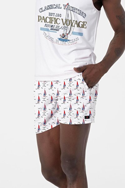 Miami Beach Ανδρικά μαγιό παραλίας - Υδατοαπωθητικό, Ψηφιακή εκτύπωση, 205-Λευκό